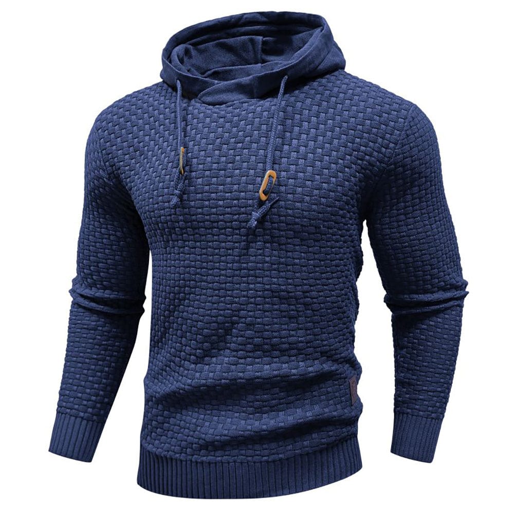 Everyday men's outerwear: a textured casual hoodie featuring a cozy drawstring hood.