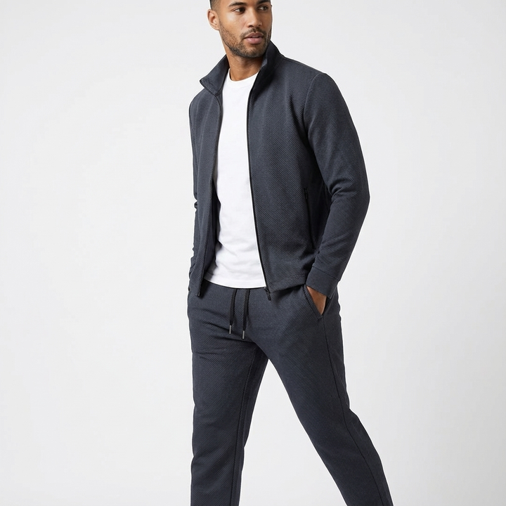 Stylish men's casual tracksuit: a comfortable zip-up jacket & joggers for everyday fashion & activewear.