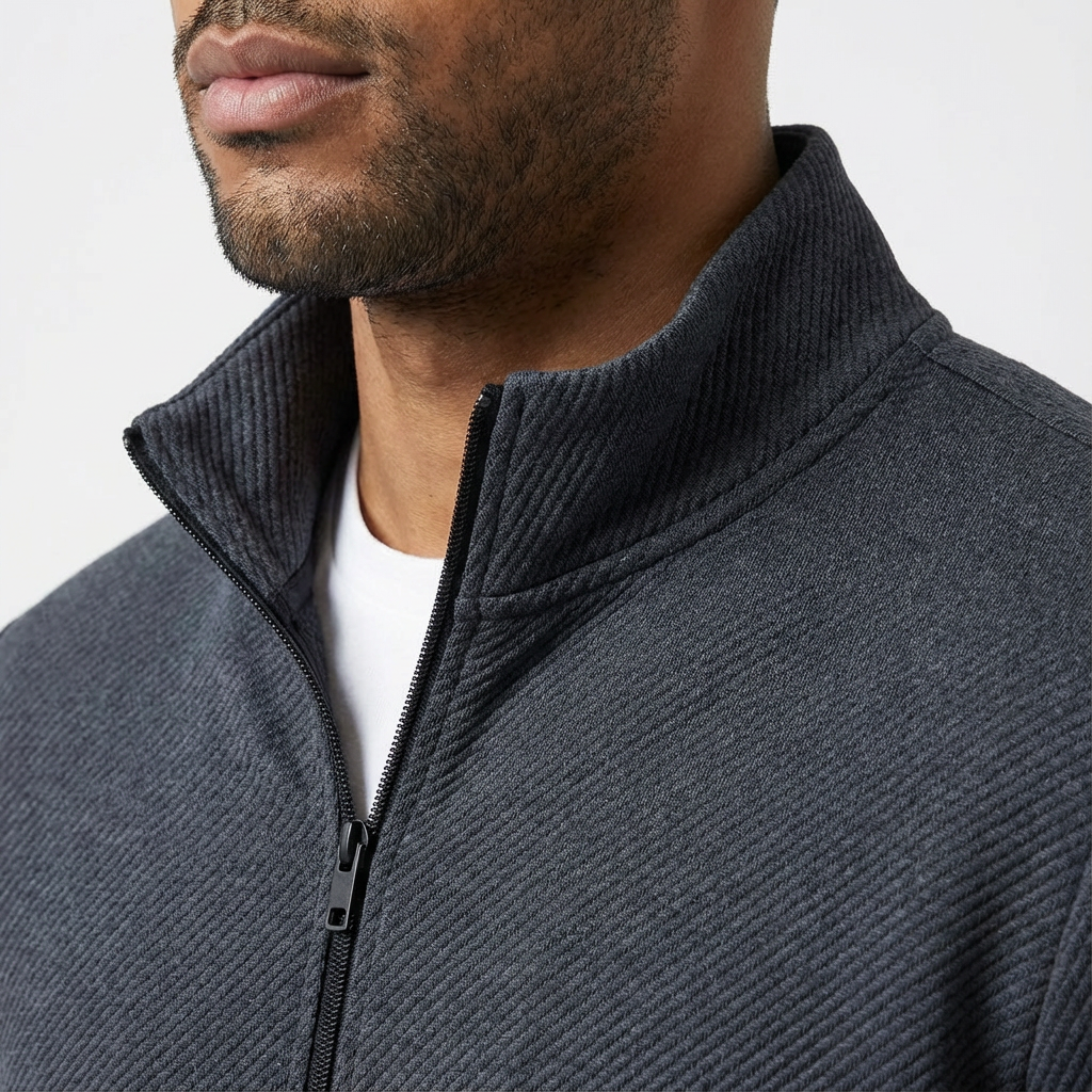 Men's zip-up track jacket paired with matching joggers, a comfortable two-piece athletic set for casual wear.