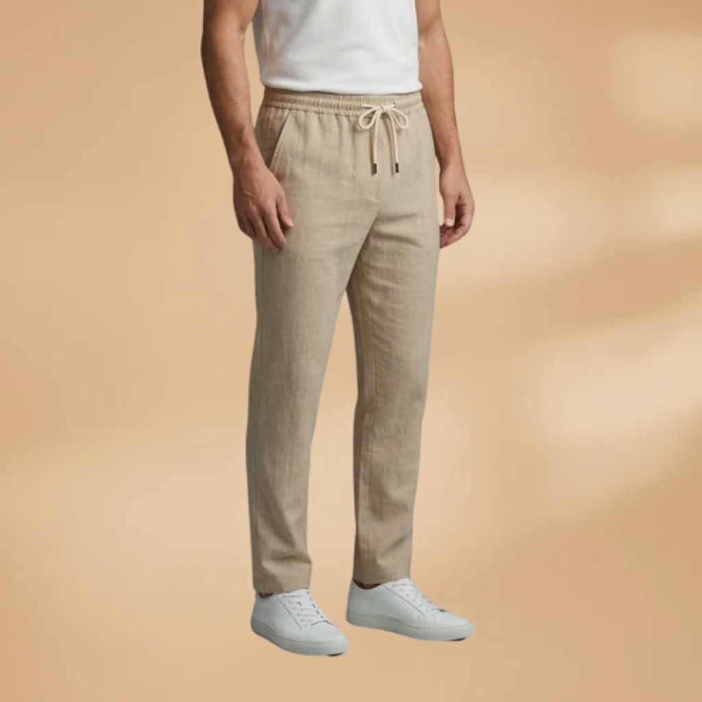 Breathable men's casual pants, relaxed fit, with a drawstring waist for ultimate comfort & style.