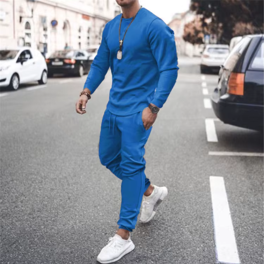 Stylish men's casual two-piece cotton lounge set for ultimate comfort, perfect for home or active wear.