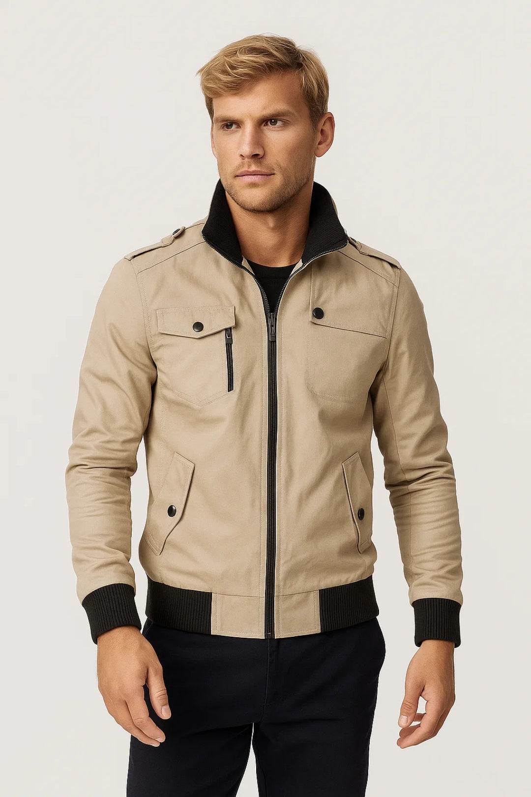 Men's casual zip jacket with chest pockets, lightweight & versatile for everyday spring/fall wear.