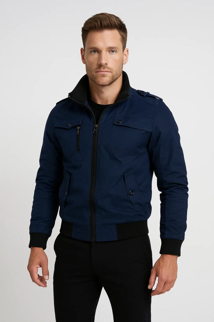 Lightweight men's zip jacket with functional chest pockets, ideal casual outerwear for spring & fall.