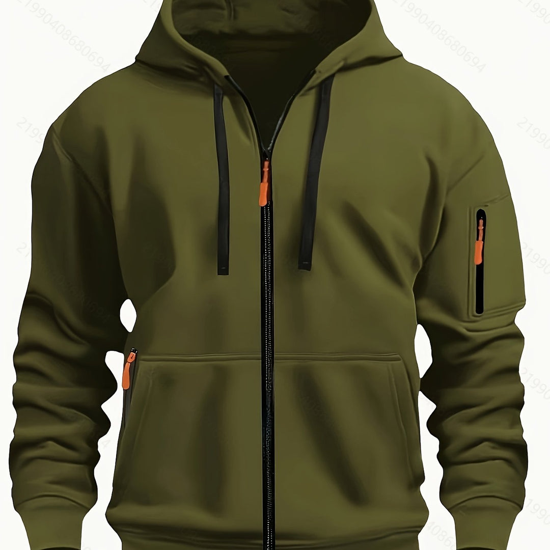 Men's fashion zip-up sweatshirt, a versatile piece for layering & everyday comfort.