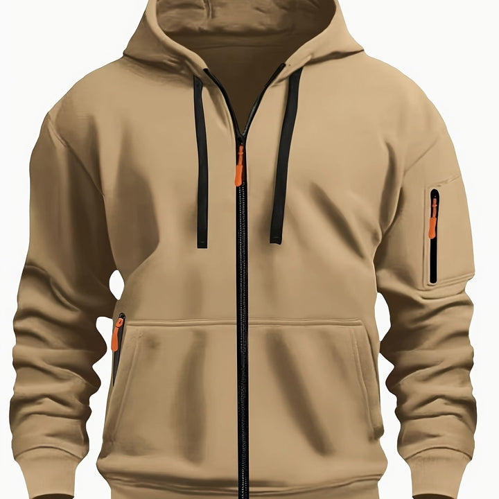 Durable men's outdoor zip hoodie, providing warmth and comfort in winter.