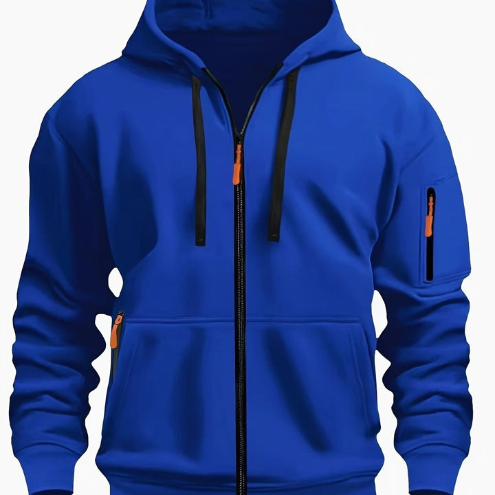 Men's essential zip-up hoodie, versatile for casual, outdoor & autumn wear.