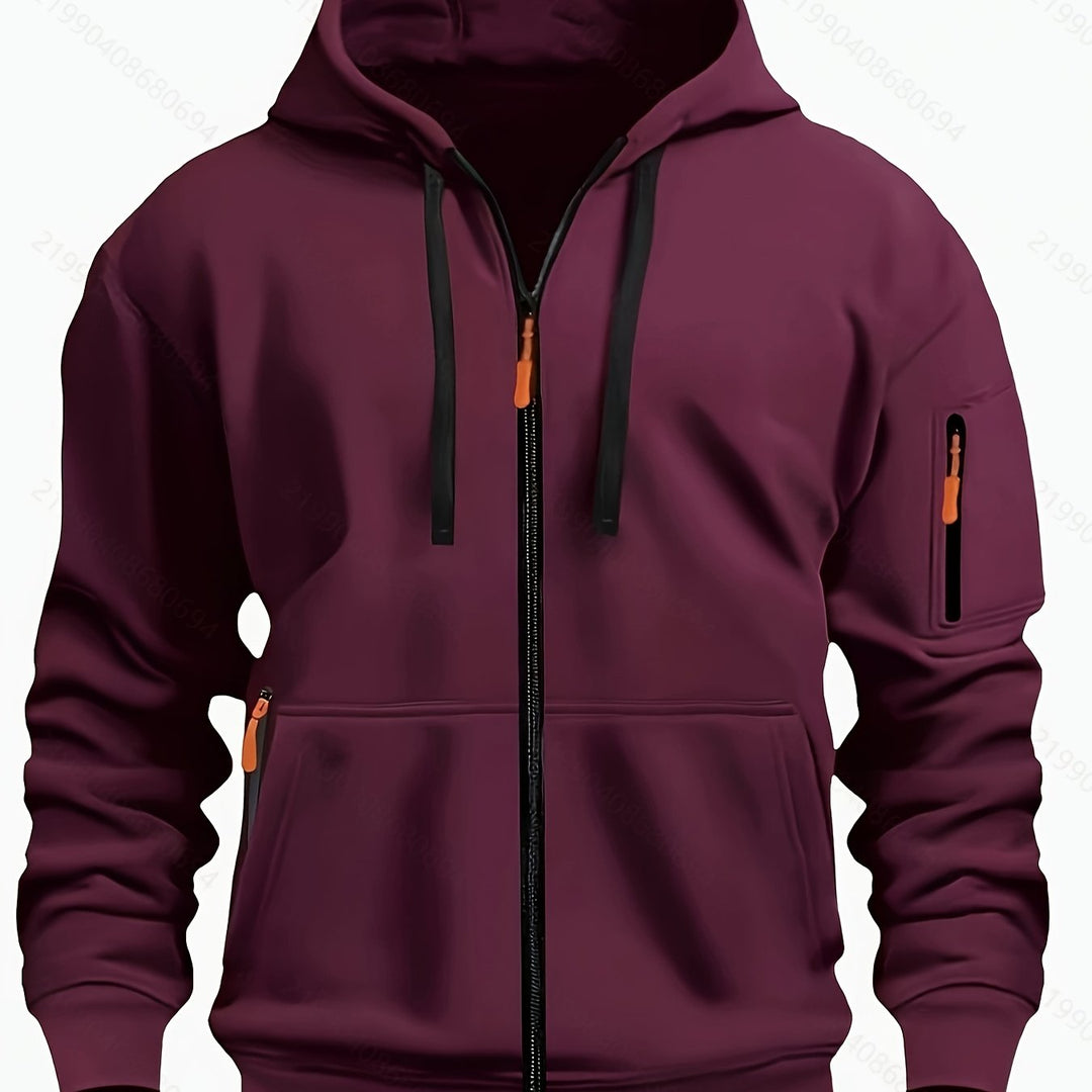 Warm men's casual zip-up sweatshirt, a cozy outerwear option for cool days.