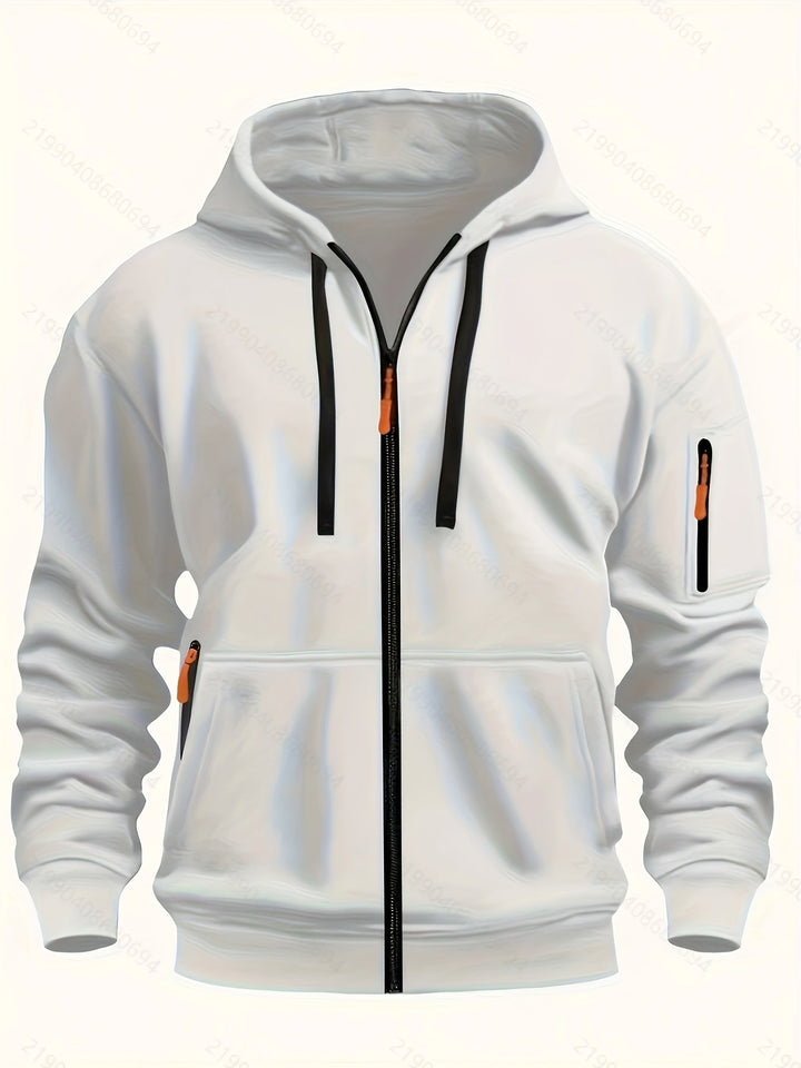 Stylish men's outdoor sweatshirt with a full zip, ideal for autumn & winter fashion.