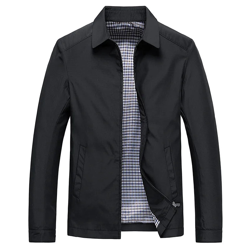 Men's casual zip-up jacket with stylish point collar. Lightweight outerwear, perfect for spring & fall men's fashion.