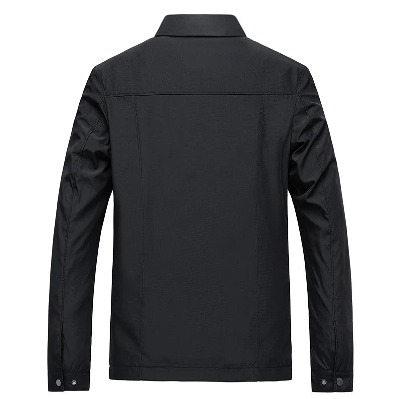 Lightweight men's plaid zip-up jacket with point collar. Casual outerwear, great for fall & spring regular fit fashion.