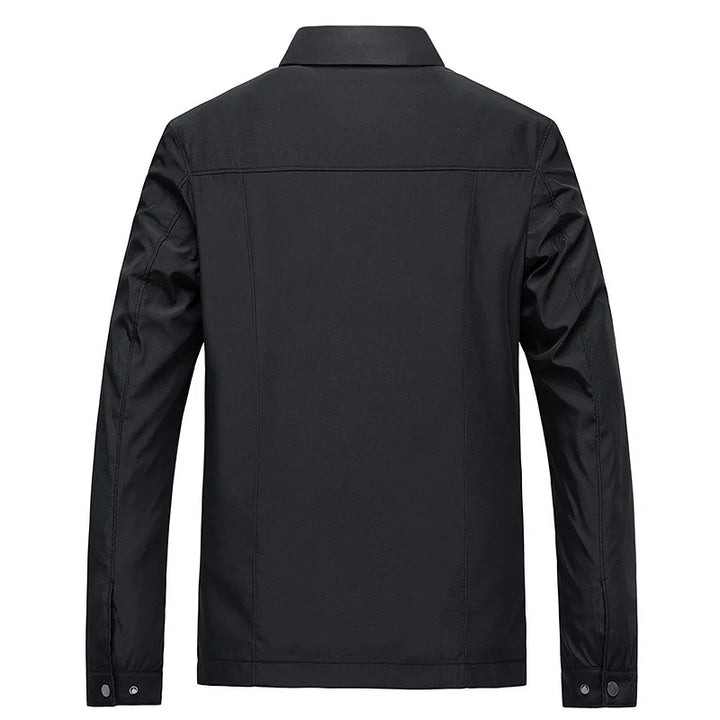 Lightweight men's plaid zip-up jacket with point collar. Casual outerwear, great for fall & spring regular fit fashion.