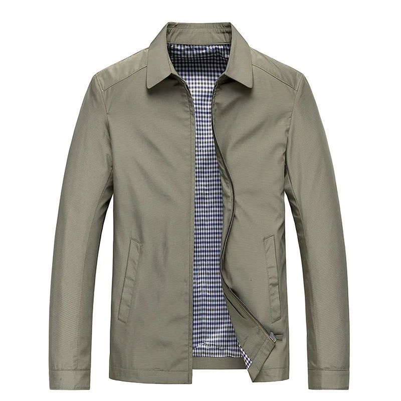 Men's casual zip-up outerwear jacket with point collar. Regular fit, lightweight & perfect for spring/fall men's style.