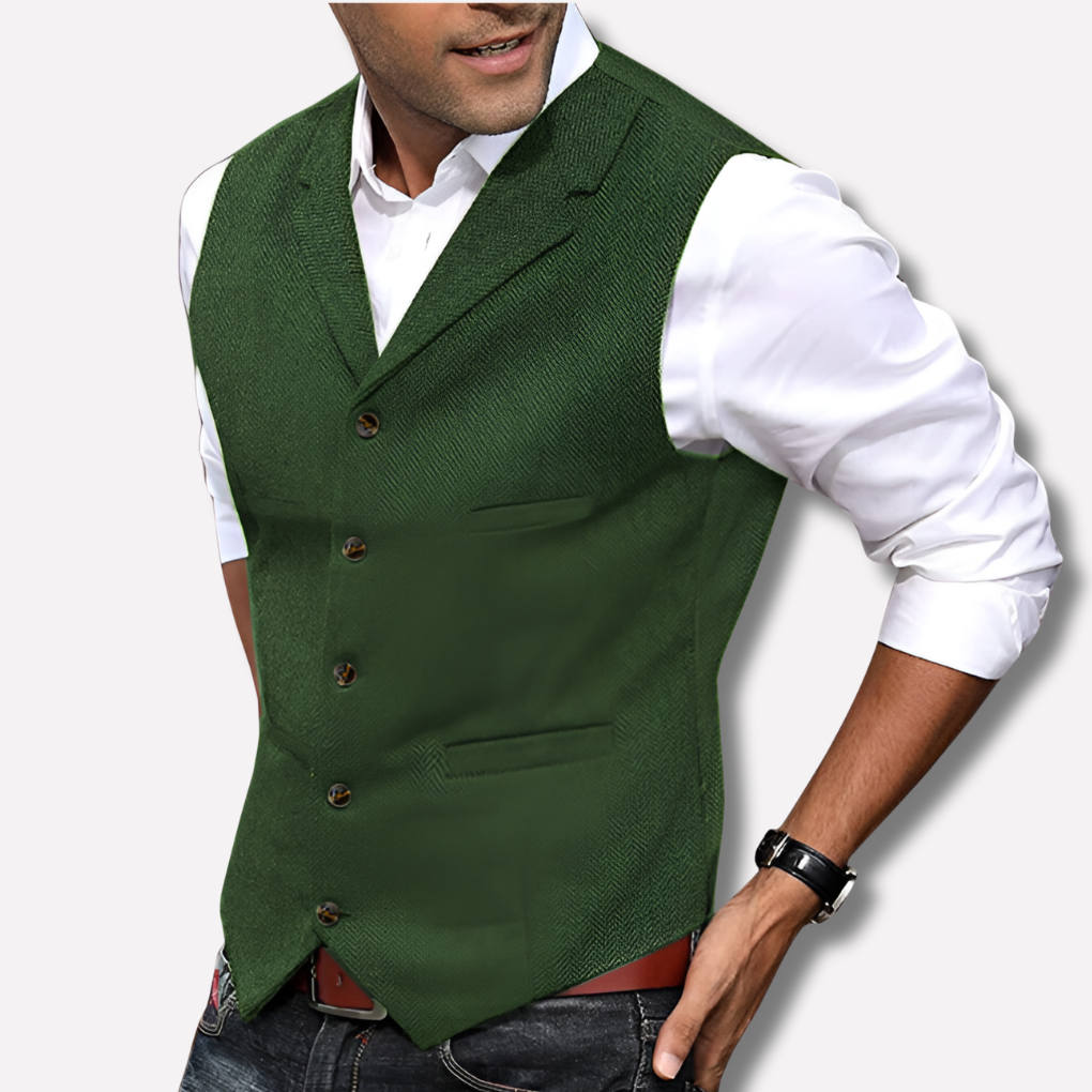 Men's classic black formal suit vest, slim fit business attire for elegant occasions