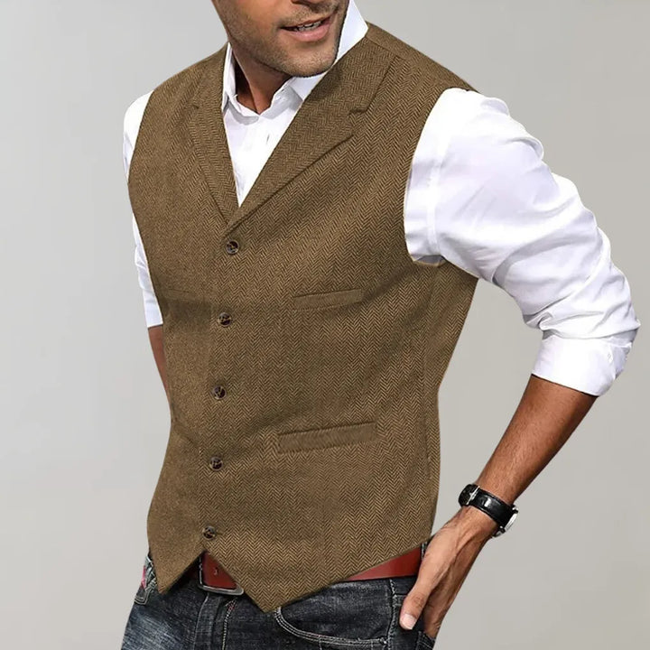 Close-up of men's gray waistcoat, a stylish and versatile suit accessory for formal wear