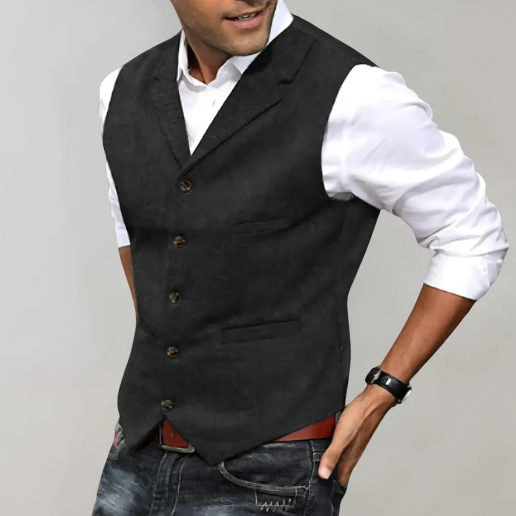 Men's slim fit formal vest in charcoal, ideal for an elegant suit or wedding outfit