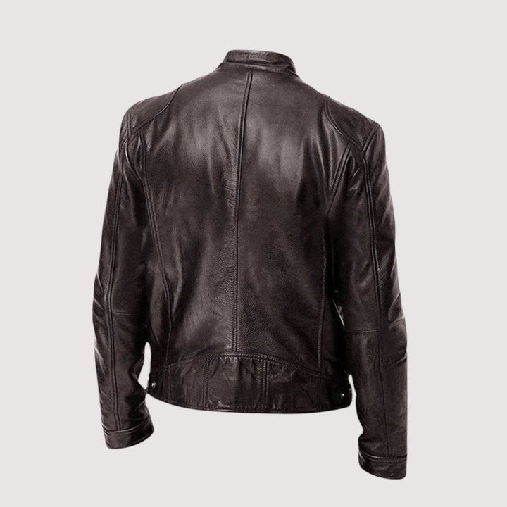 Men's genuine leather jacket with subtle stitching details, ideal for casual and formal wear
