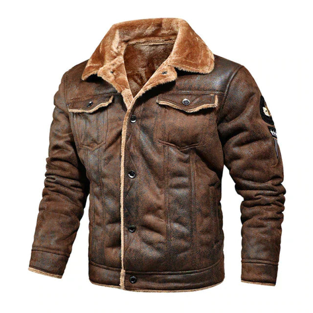 Stylish men's brown leather jacket, versatile outerwear. Comfortable and perfect for all-season everyday classic style.