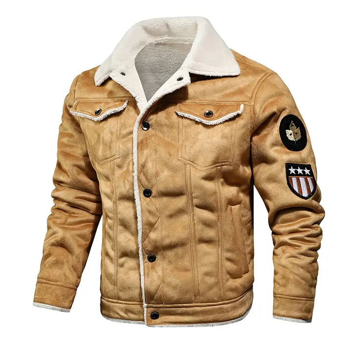 Elegant men's beige leather jacket, stylish outerwear. Classic design, comfortable and versatile for any season.