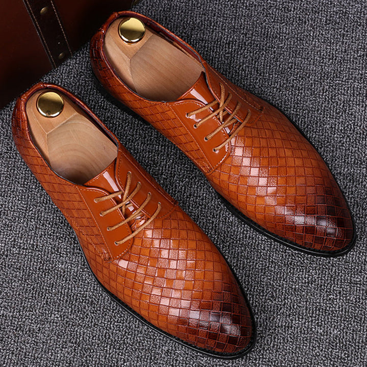 Men's classic black leather lace-up dress shoes, perfect for formal events, office wear & smart casual outfits.