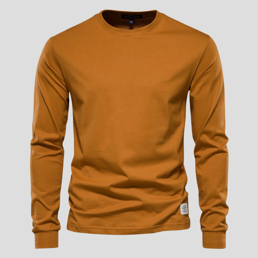 Versatile men's gray long-sleeve crew neck shirt for casual everyday style & layering.