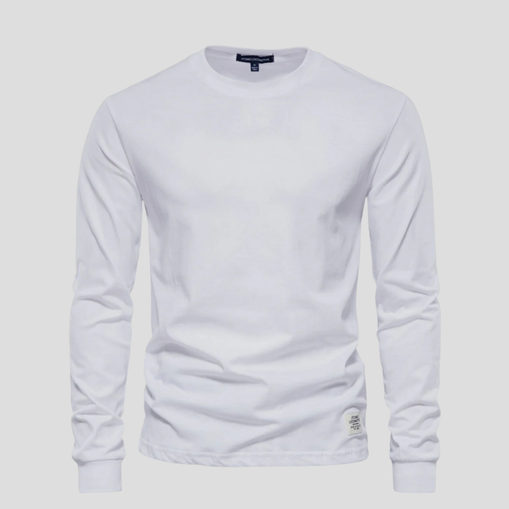 Comfortable men's navy long-sleeved round-neck shirt. Perfect basic for relaxed daily wear.