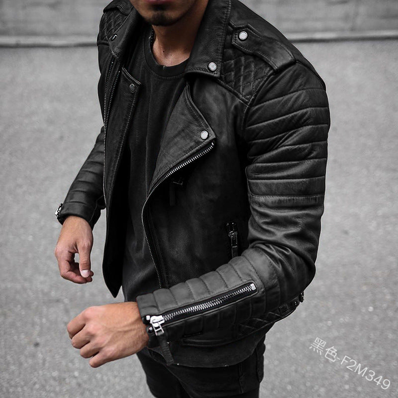 Men's classic black urban biker jacket, perfect for effortless style. Stylish outerwear with zipper closure & multiple pockets.