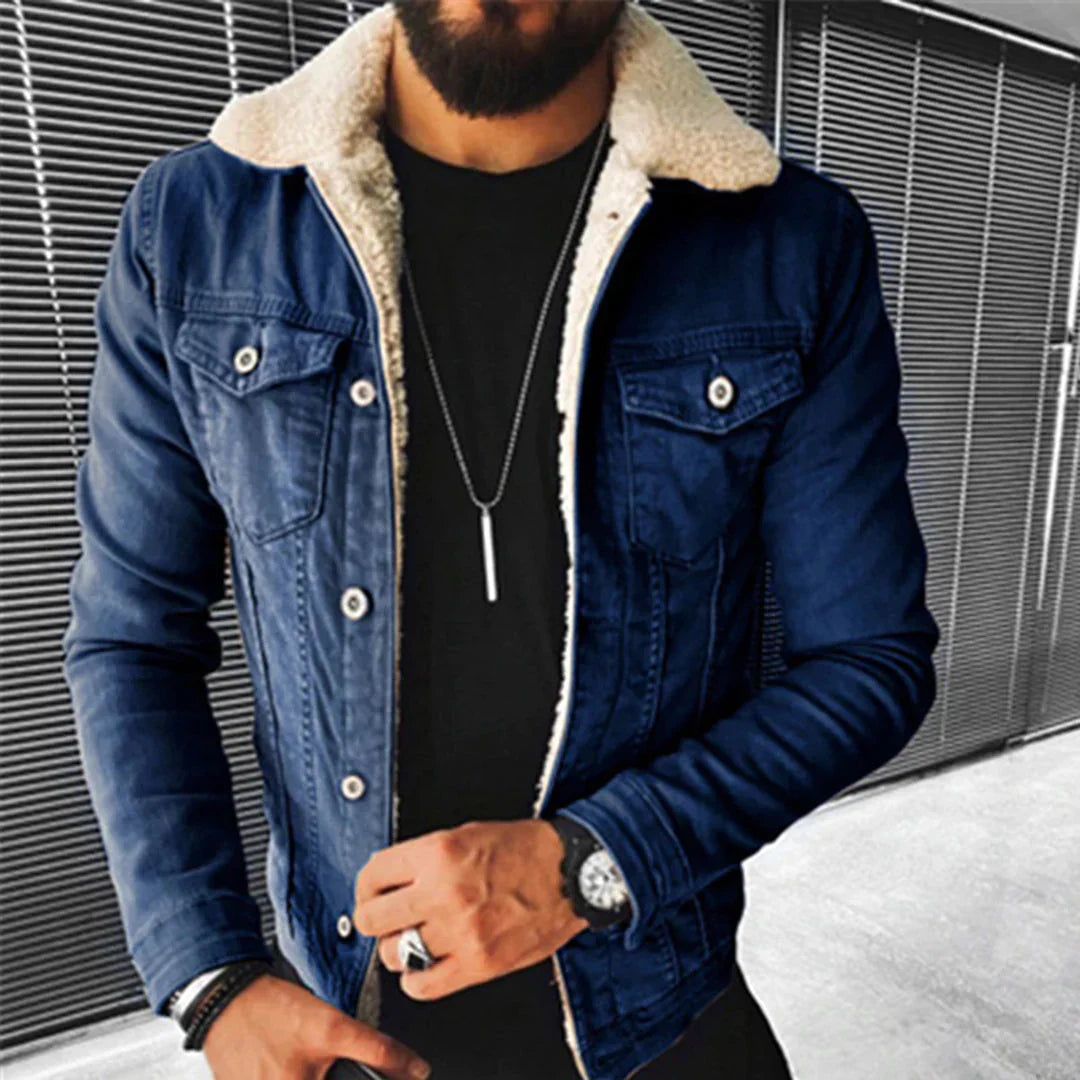 Men's classic blue denim jacket, regular fit, button-up, perfect for casual spring and fall outerwear.