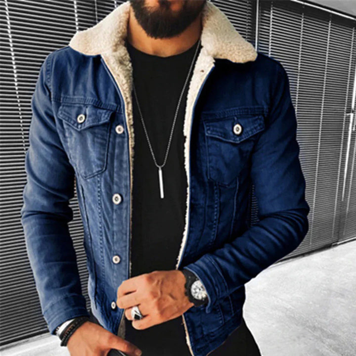 Men's classic blue denim jacket, regular fit, button-up, perfect for casual spring and fall outerwear.