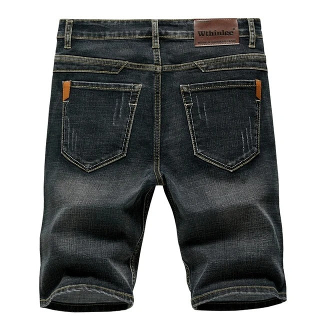Men's five-pocket denim shorts with a classic straight leg fit. Durable and comfortable for daily wear.