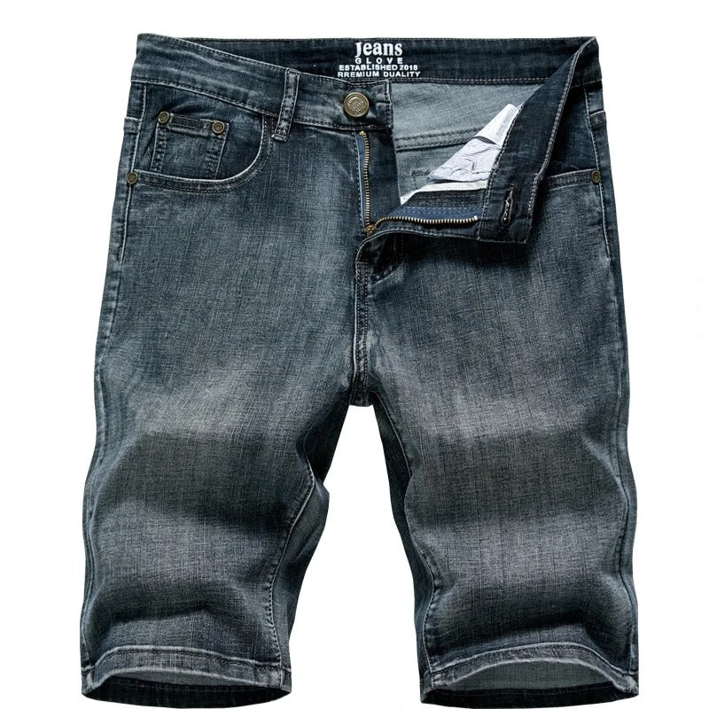 Classic men's denim shorts. Casual straight leg five-pocket design, comfortable for summer and everyday style.