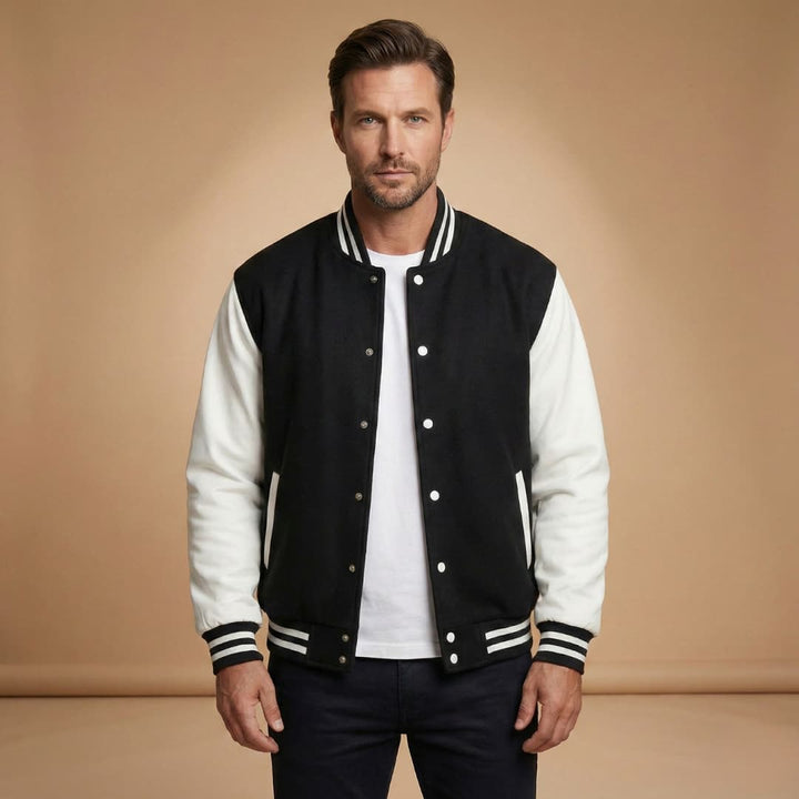 Snap-front men's bomber jacket, classic design with ribbed details. Perfect for casual everyday wear.
