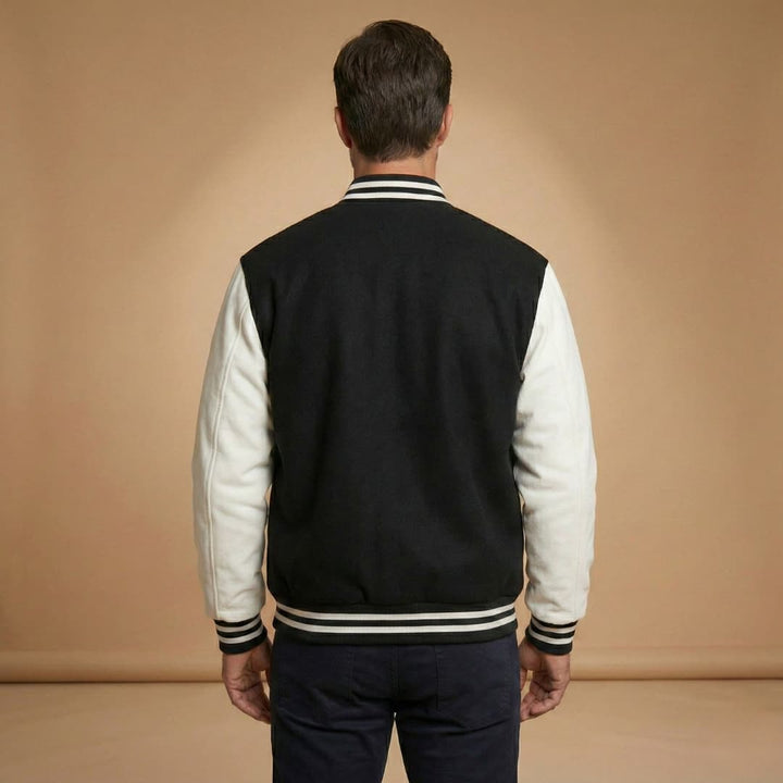 Stylish men's bomber jacket featuring ribbed collar, cuffs, hem & convenient snap button front.