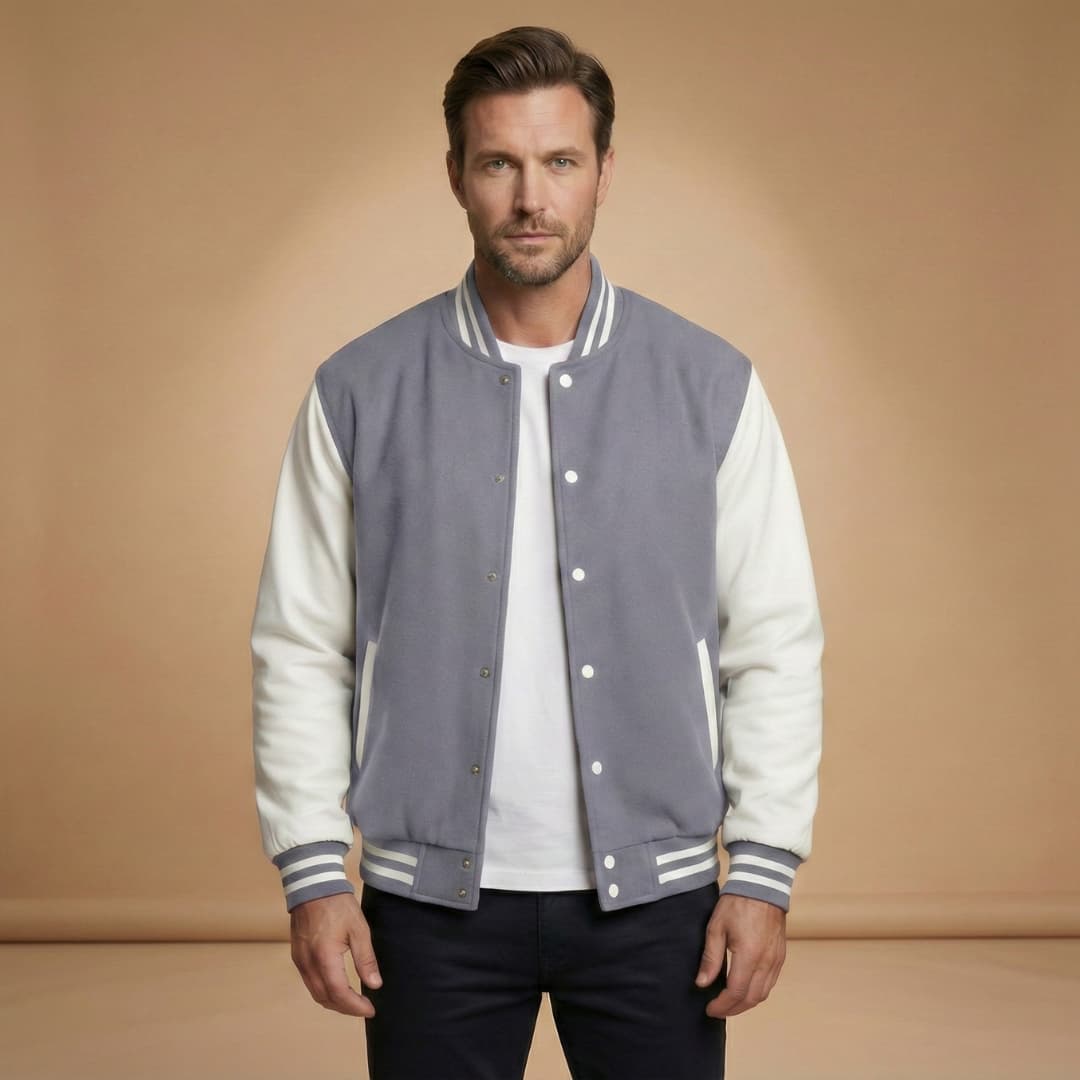 Essential men's bomber jacket: classic design, snap front, ribbed collar, cuffs & hem. Casual fashion staple.