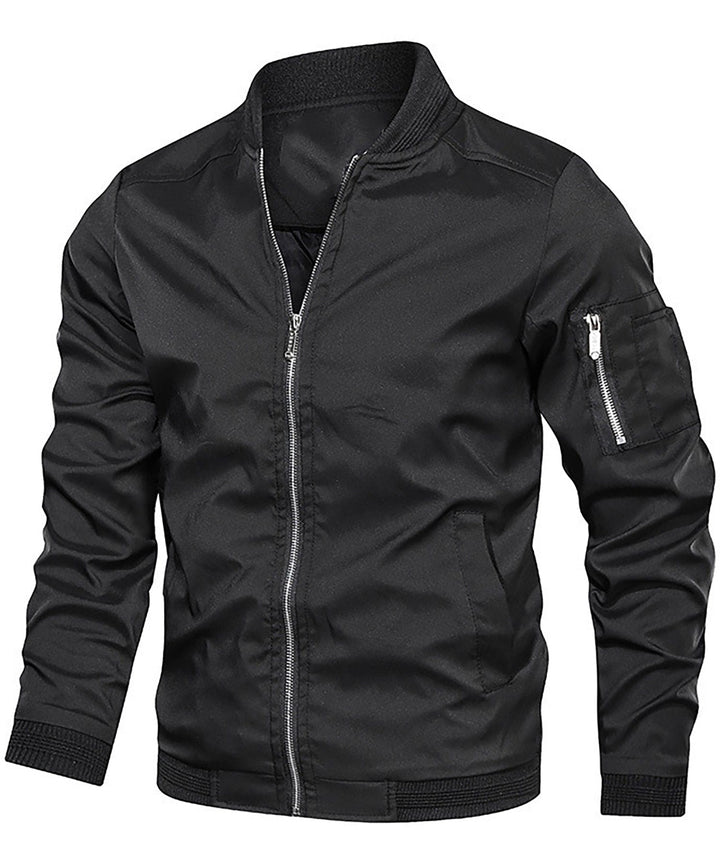 Men's classic bomber jacket with stylish sleeve zip pocket, perfect for versatile everyday casual wear.