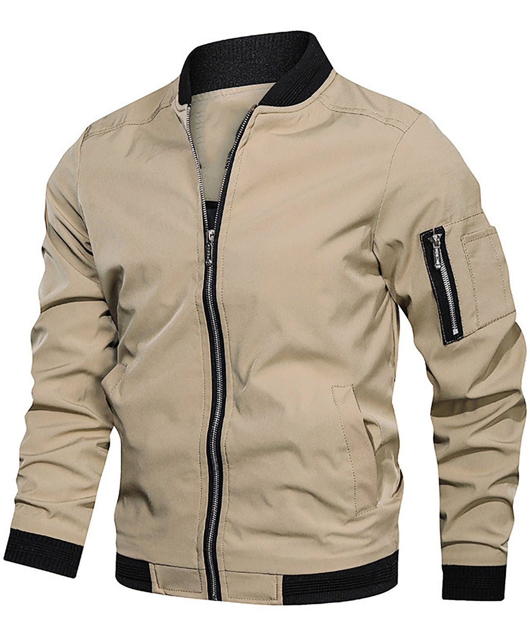 Everyday men's bomber jacket in classic style, featuring a distinctive sleeve zip pocket for modern flair.