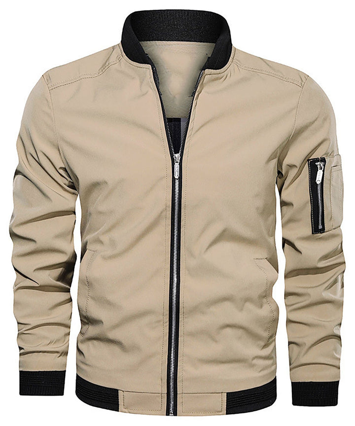Men's bomber jacket with practical sleeve zip pocket, offering comfort and style for casual wear.