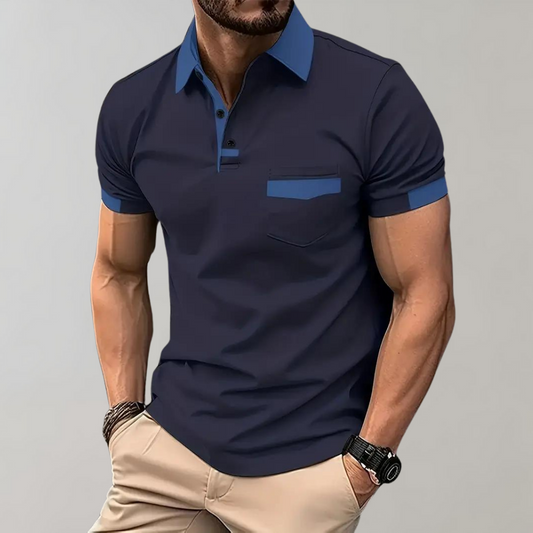 Men's classic breathable polo shirt in blue, short sleeve, polyester, for casual summer wear