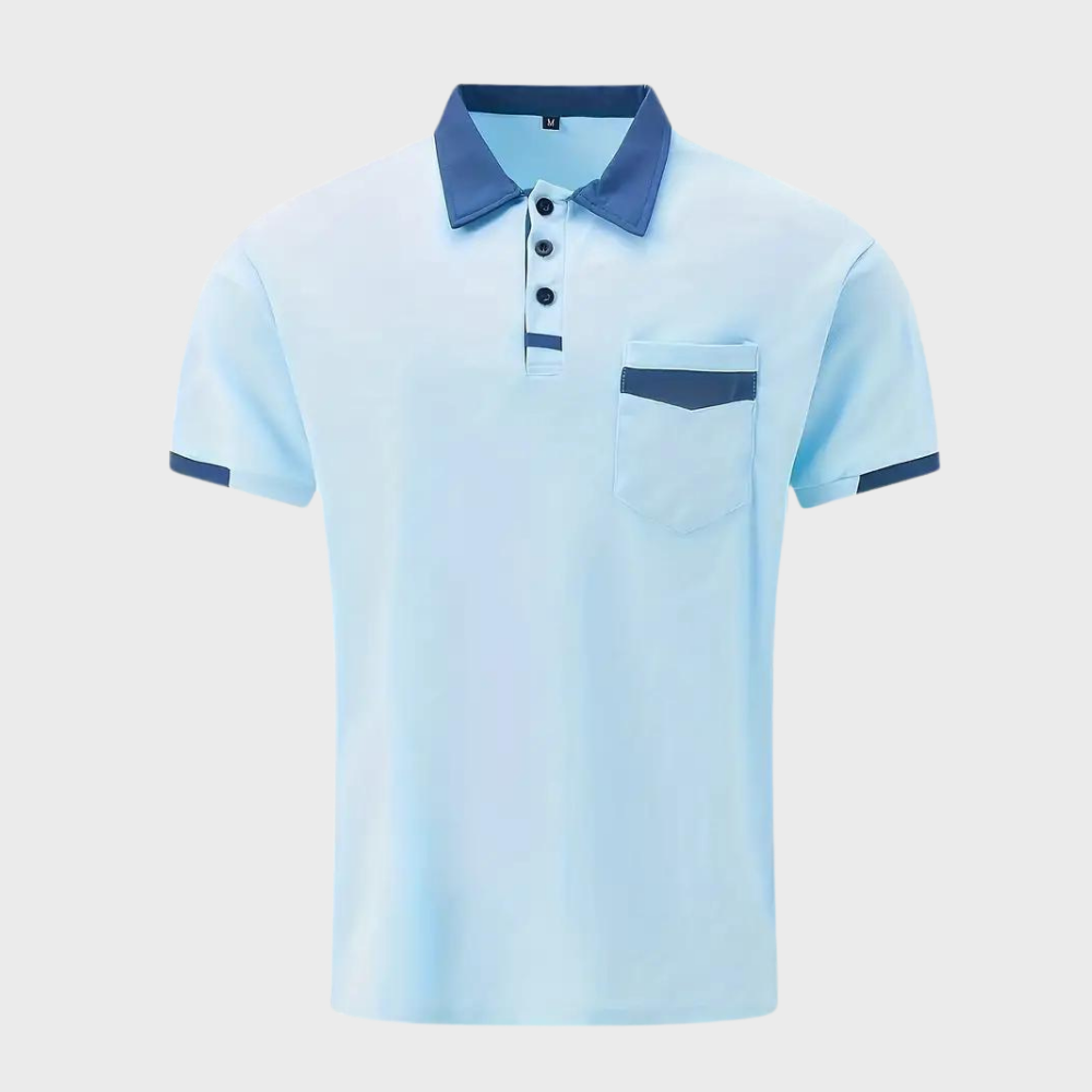 Folded men's breathable classic polo shirt, polyester, short sleeve design for casual summer comfort