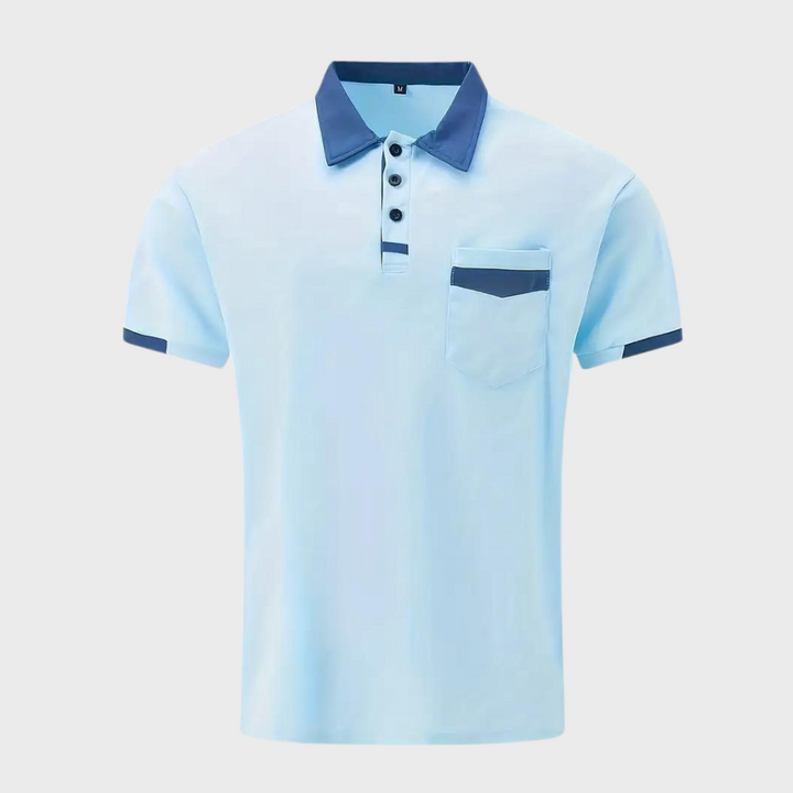 Folded men's breathable classic polo shirt, polyester, short sleeve design for casual summer comfort