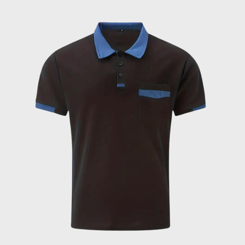 Back view of a men's new classic short sleeve polo shirt, breathable polyester material, summer wear