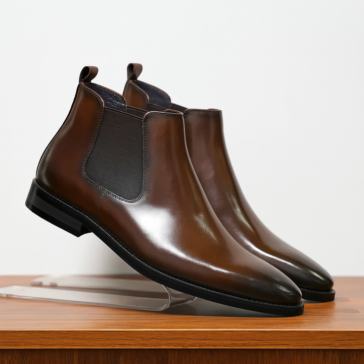 Men's classic brown Chelsea boots; versatile slip-on ankle boots for timeless style & comfort. Formal & casual footwear.