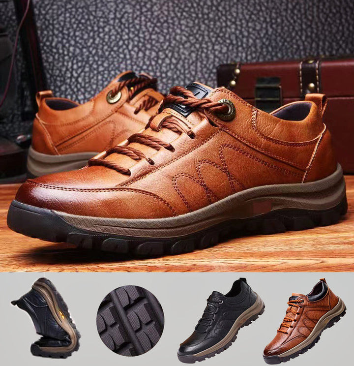 Waterproof black men's orthopaedic shoes, providing all-day comfort & support.