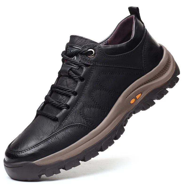 Black men's comfort footwear, supportive and slip-resistant for everyday wear.