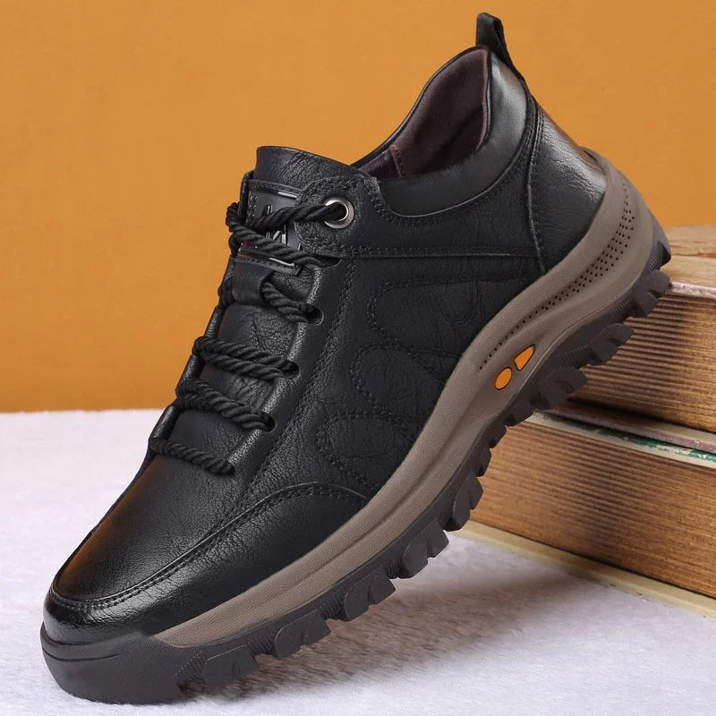 Waterproof men's classic black shoes, orthopaedic and slip-resistant for comfort.