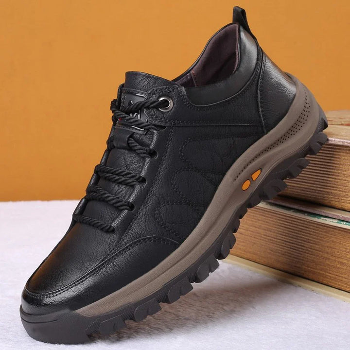 Waterproof men's classic black shoes, orthopaedic and slip-resistant for comfort.