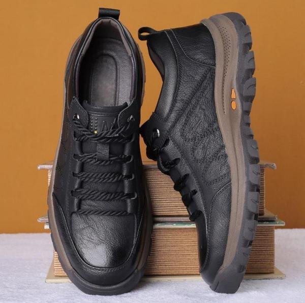 Everyday wear black orthopaedic shoes for men, ensuring all-day comfort.