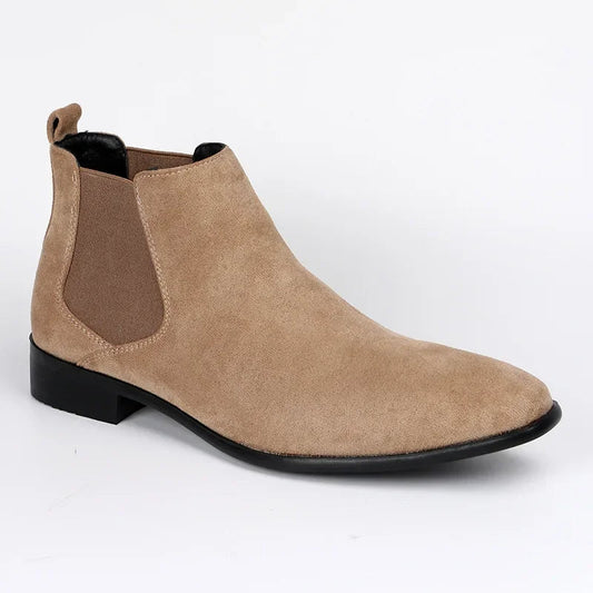 Men's classic brown suede Chelsea boots for casual wear, slip-on style with elastic side panels