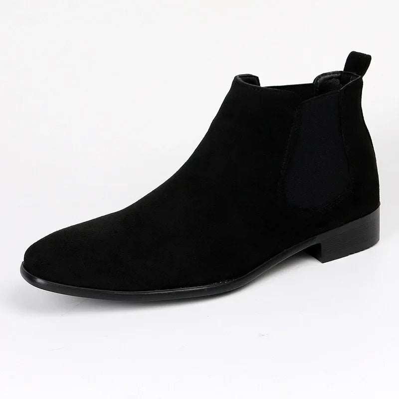 Close-up of men's dark brown suede Chelsea boot, perfect for casual and comfortable fashion