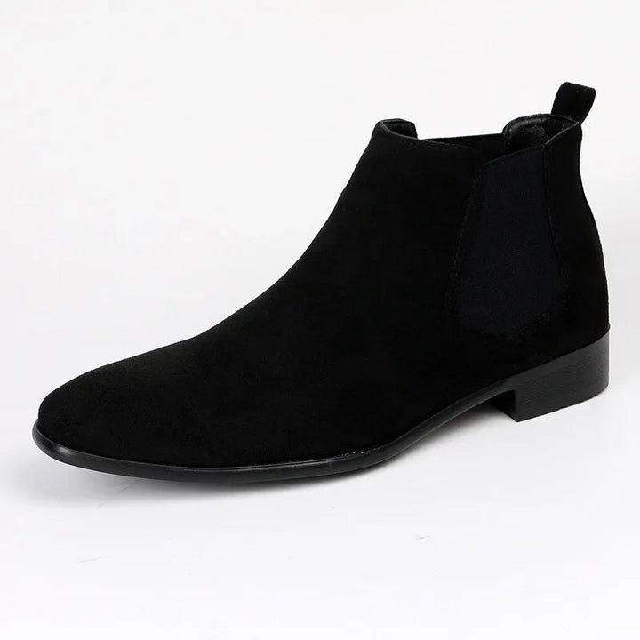 Close-up of men's dark brown suede Chelsea boot, perfect for casual and comfortable fashion