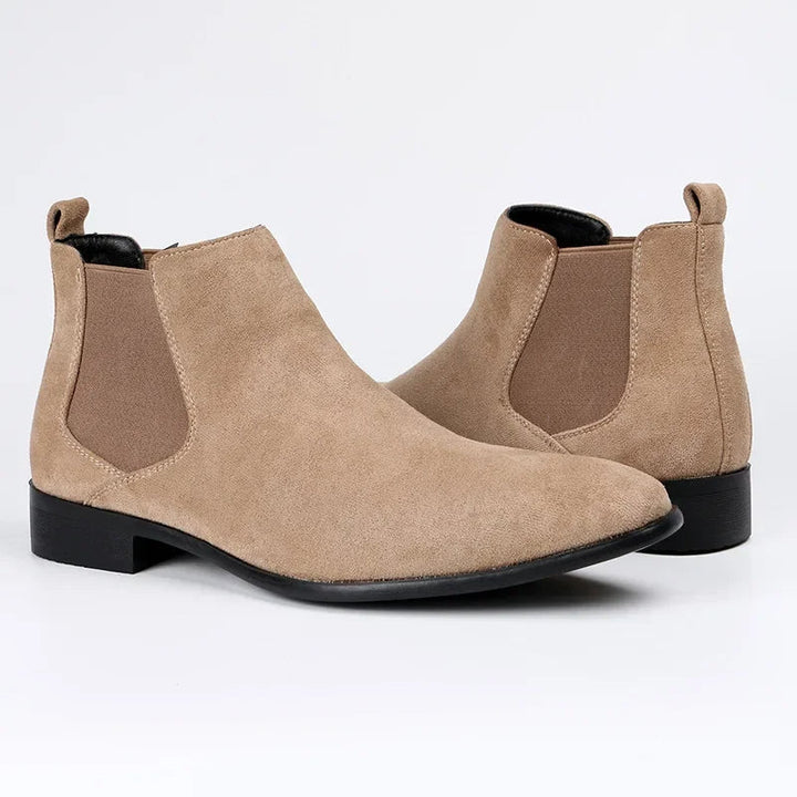 Pair of men's tan suede Chelsea boots, ideal for relaxed casual wear and easy styling